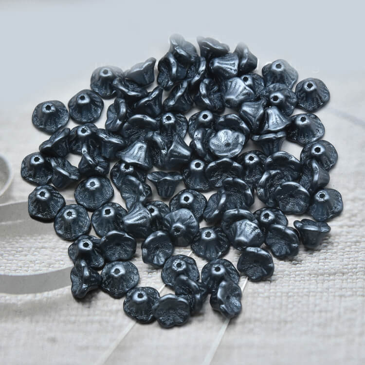 Czech Bell Flower Beads - White Alabaster Pastel Charcoal 5x8 mm, 02010-25037(300 pcs)