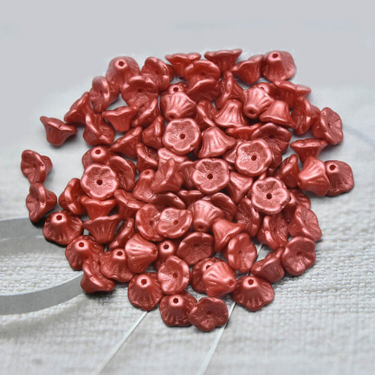Czech Bell Flower Beads - White Alabaster Pastel Raspberry 5x8 mm, 02010-25010(300 pcs)