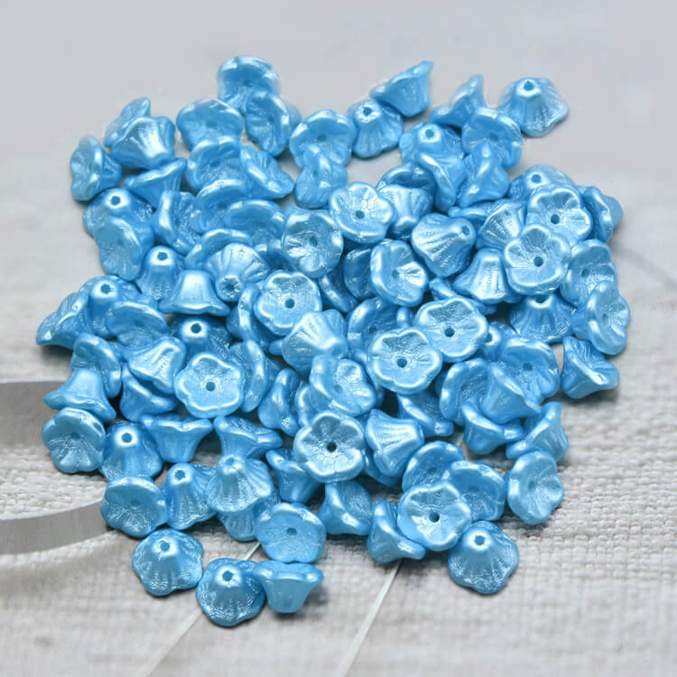 Czech Bell Flower Beads - White Alabaster Pastel Turquoise 5x8 mm, 02010-25019(300 pcs)
