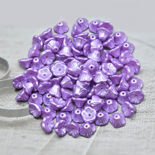 Czech Bell Flower Beads - White Alabaster Pastel Violet 5x8 mm, 02010-25012(300 pcas)