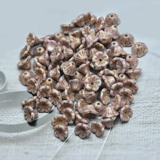 Czech Bell Flower Beads - White Bronze Fusion 5x8 mm, 02010-15695(300 pcs)
