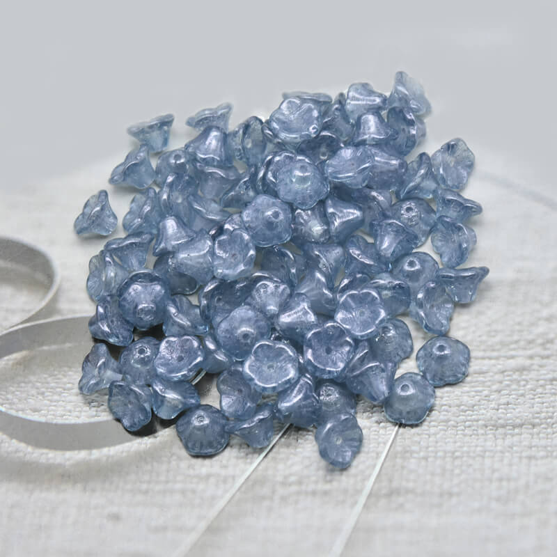 Czech Bell Flower Beads - Crystal Blue Luster 5x8 mm, 00030-14464(300 pcs)