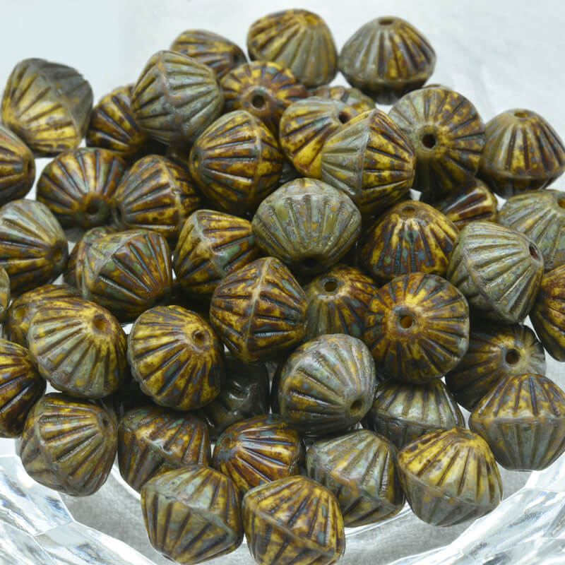Czech Glass Bicone Beads – Bright Yellow Travertin 9mm，83130-86800 (100 pcs)