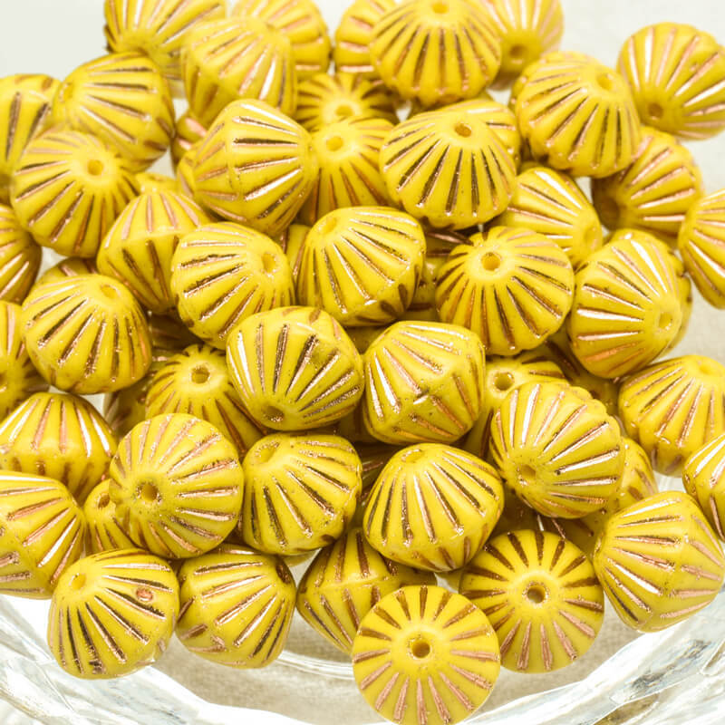 Czech Glass Bicone Beads – Bright Yellow With Rose Gold 9mm，83130-54307 (100 pcs)