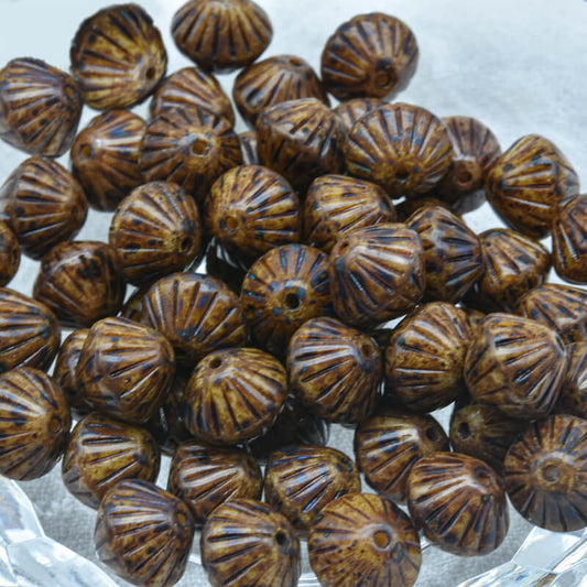 Czech Glass Bicone Beads – Ivory Travertine 9mm，13010-86800 (100 pcs)