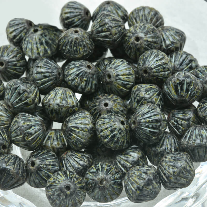 Czech Glass Bicone Beads – Jet With Travertin 9mm，23980-86800 (100 pcs)