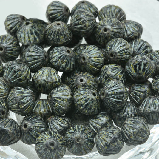Czech Glass Bicone Beads – Jet With Travertin 9mm，23980-86800 (100 pcs)