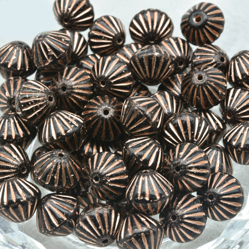 Czech Glass Bicone Beads – Jet with Copper Painting 9mm，23980-54307 (100 pcs)