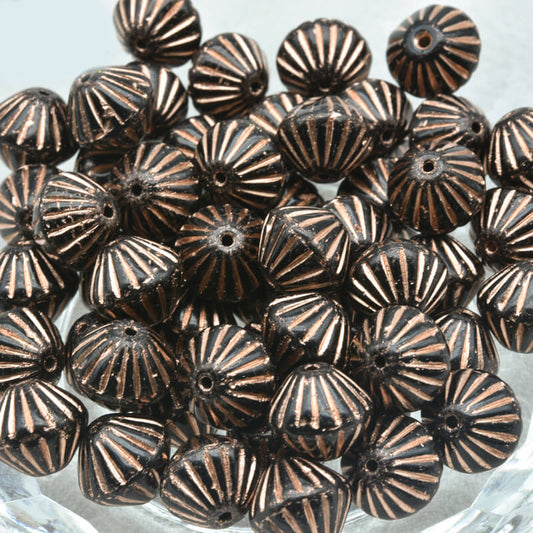 Czech Glass Bicone Beads – Jet with Copper Painting 9mm，23980-54307 (100 pcs)
