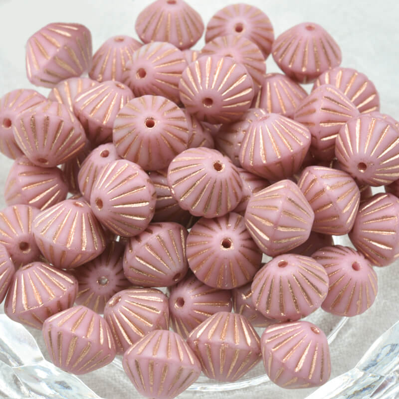 Czech Glass Bicone Beads –  Opaque Blue Pink With Bronze 9mm，73020-84307 (100 pcs)