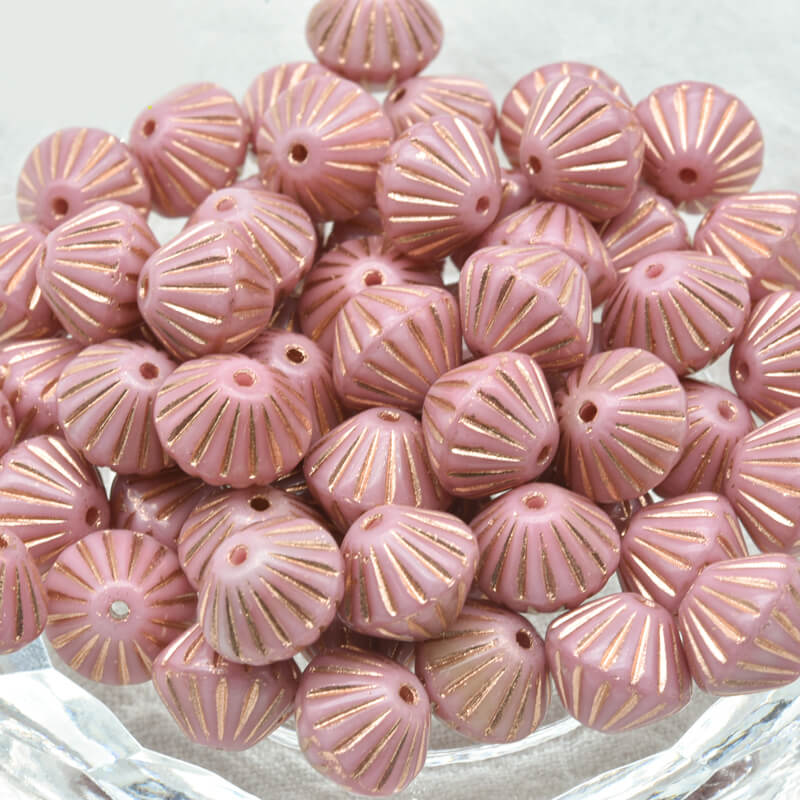 Czech Glass Bicone Beads –  Opaque Blue Pink With Rose Gold 9mm，73020-54307 (100 pcs)