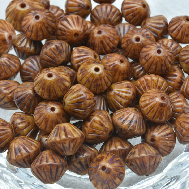Czech Glass Bicone Beads –  Opaque Brown Travertin 9mm，73020-86800 (100 pcs)