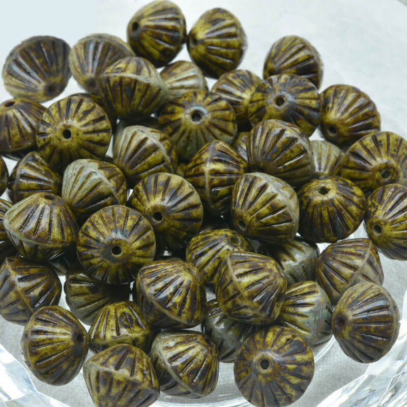 Czech Glass Bicone Beads – Opaque Green Travertin 9mm，53400-86800 (100 pcs)