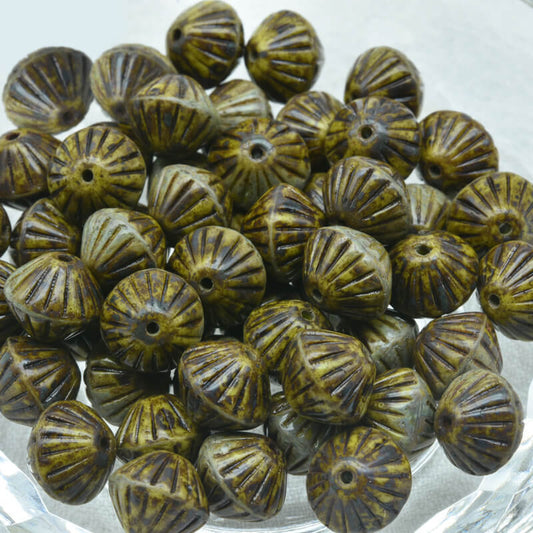 Czech Glass Bicone Beads – Opaque Green Travertin 9mm，53400-86800 (100 pcs)