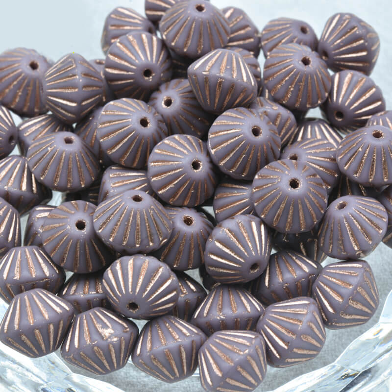Czech Glass Bicone Beads – Opaque Lilac with Bronze 9mm，23030-84307 (100 pcs)