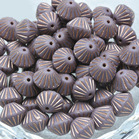 Czech Glass Bicone Beads – Opaque Lilac with Bronze 9mm，23030-84307 (100 pcs)
