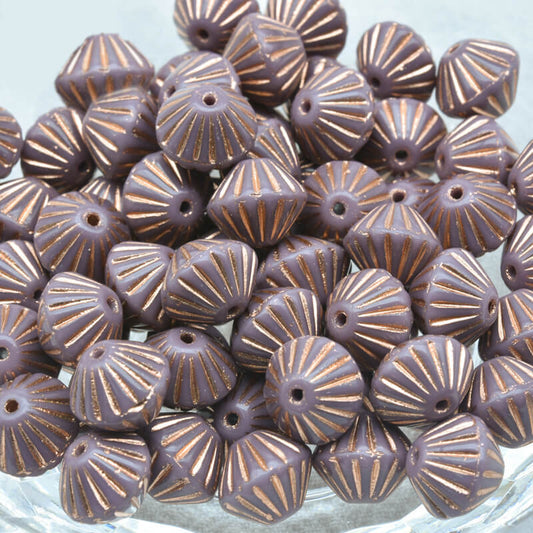 Czech Glass Bicone Beads – Opaque Lilac with Rose Gold 9mm，23030-54307 (100 pcs)