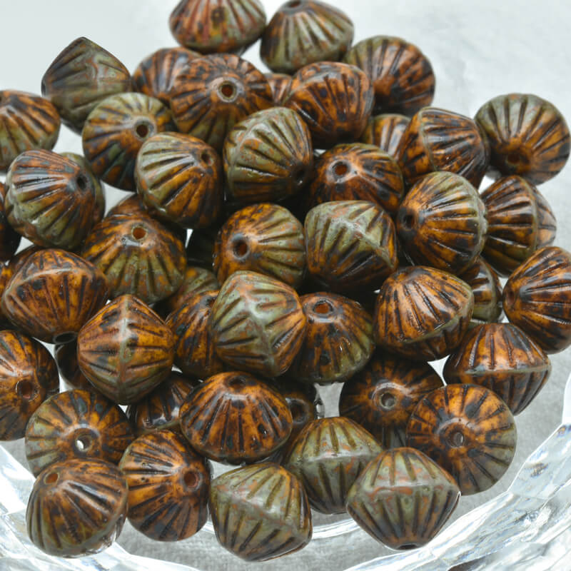 Czech Glass Bicone Beads – Opaque Yellow Travertin 9mm，93110-86800 (100 pcs)