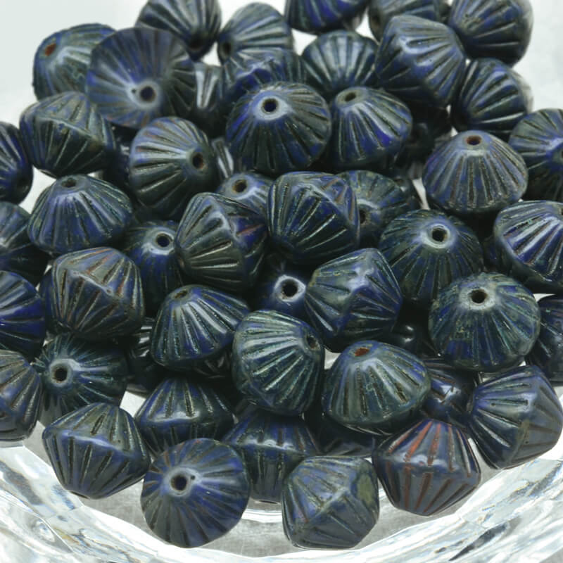 Czech Glass Bicone Beads – Rich Blue Travertin 9mm，33060-86800 (100 pcs)