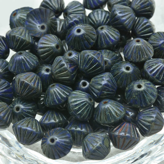 Czech Glass Bicone Beads – Rich Blue Travertin 9mm，33060-86800 (100 pcs)