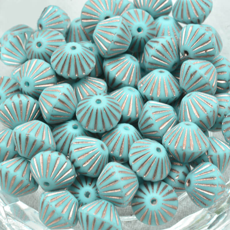 Czech Glass Bicone Beads –  Tiffany Green With Bronze 9mm，63020-84307 (100 pcs)