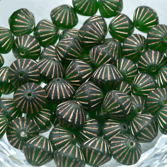 Czech Glass Bicone Beads – Transparent Green with Bronze 9mm，50050-84307 (100 pcs)