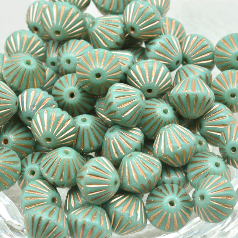 Czech Glass Bicone Beads –  Turquoise Copper Lined 9mm，63130-54307 (100 pcs)