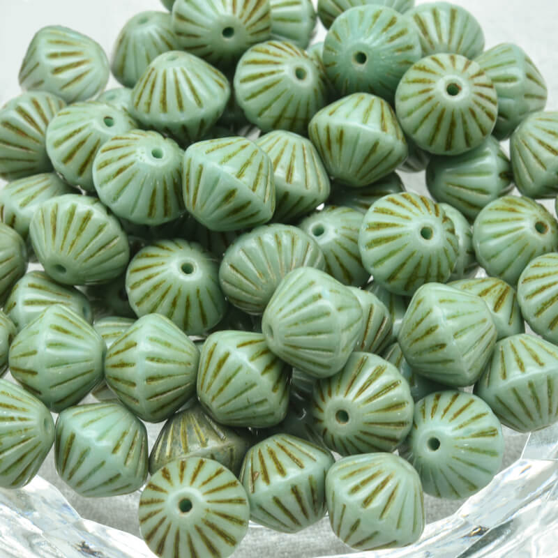 Czech Glass Bicone Beads – Turquoise Green Travertin 9mm，63130-86805 (100 pcs)