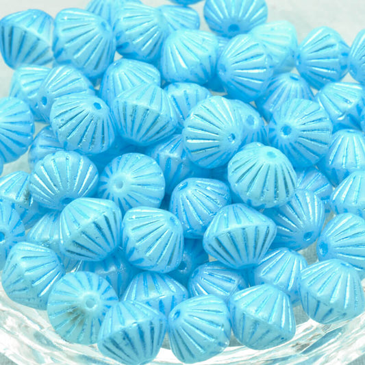 Czech Glass Bicone Beads –White Blue Lined 9mm，02010-54323 (100 pcs)