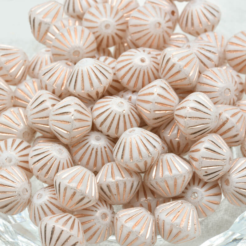 Czech Glass Bicone Beads – White Copper Lined 9mm，02010-54307 (100 pcs)