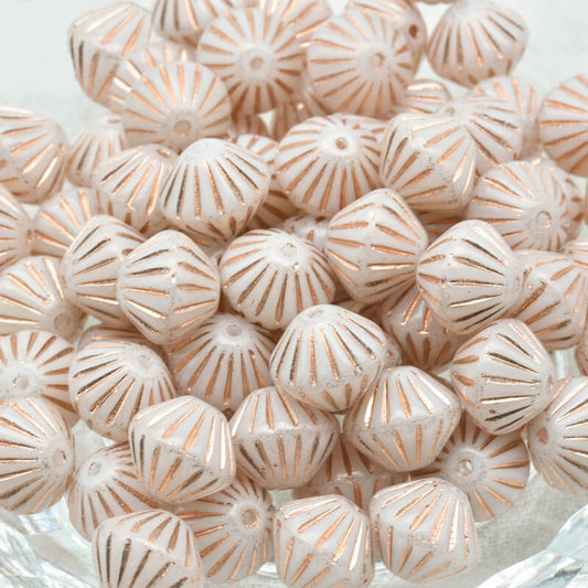 Czech Glass Bicone Beads – White Copper Lined 9mm，02010-54307 (100 pcs)