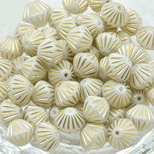 Czech Glass Bicone Beads – White Gold Lined 9mm，02010-54302 (100 pcs)