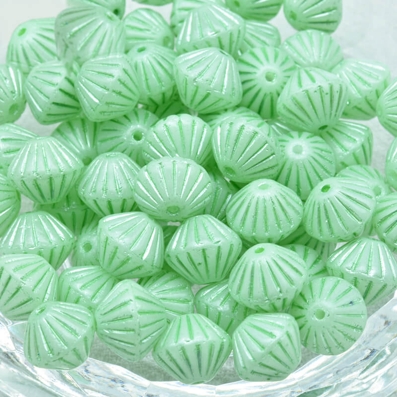 Czech Glass Bicone Beads – White Luster Green Full Coated 9mm，02010-54322 (100 pcs)