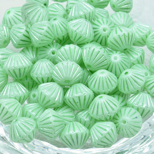 Czech Glass Bicone Beads – White Luster Green Full Coated 9mm，02010-54322 (100 pcs)
