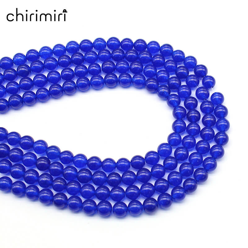Dark blue chalcedony crystal jade round beads semi-finished DIY handmade beads