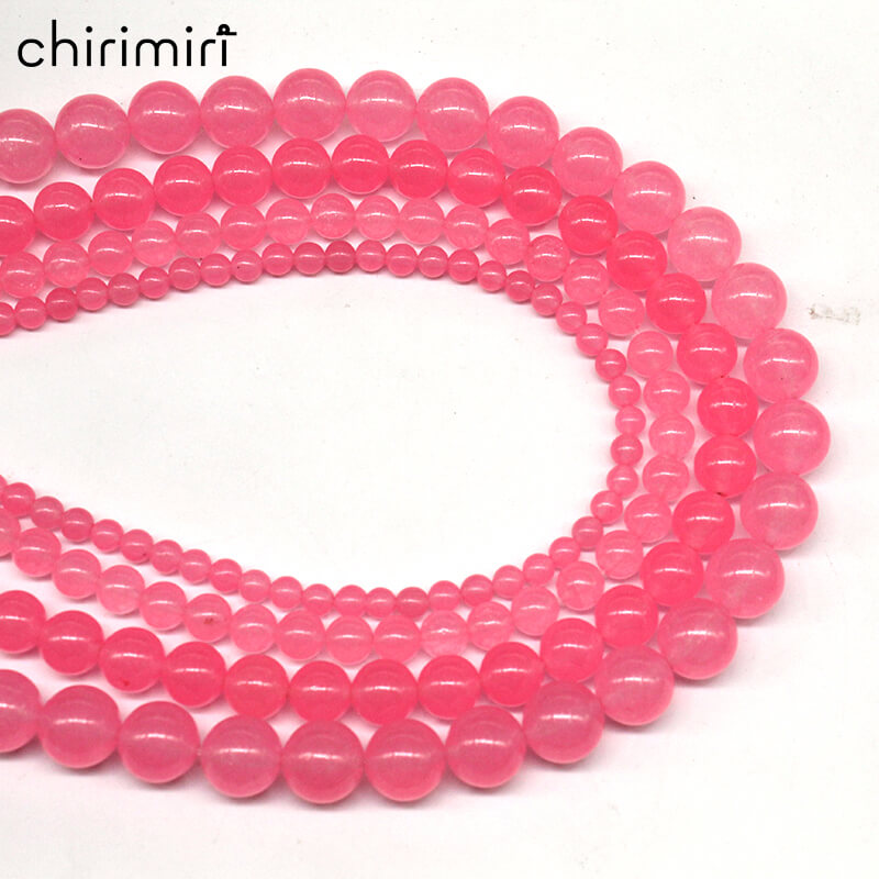 Dark pink chalcedony loose beads crystal jade semi-finished DIY handmade beads