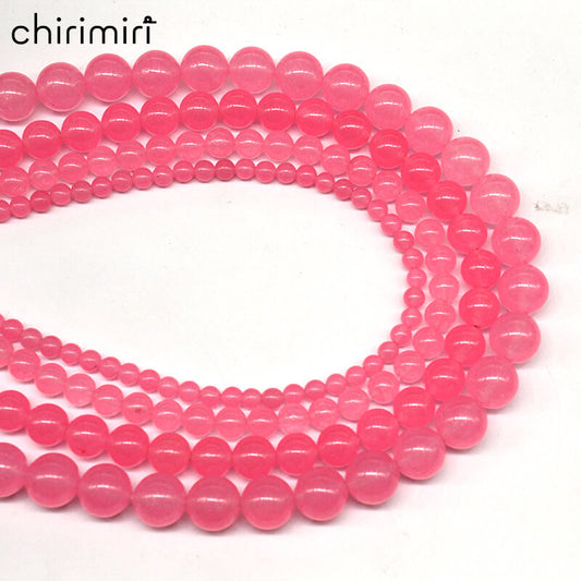 Dark pink chalcedony loose beads crystal jade semi-finished DIY handmade beads