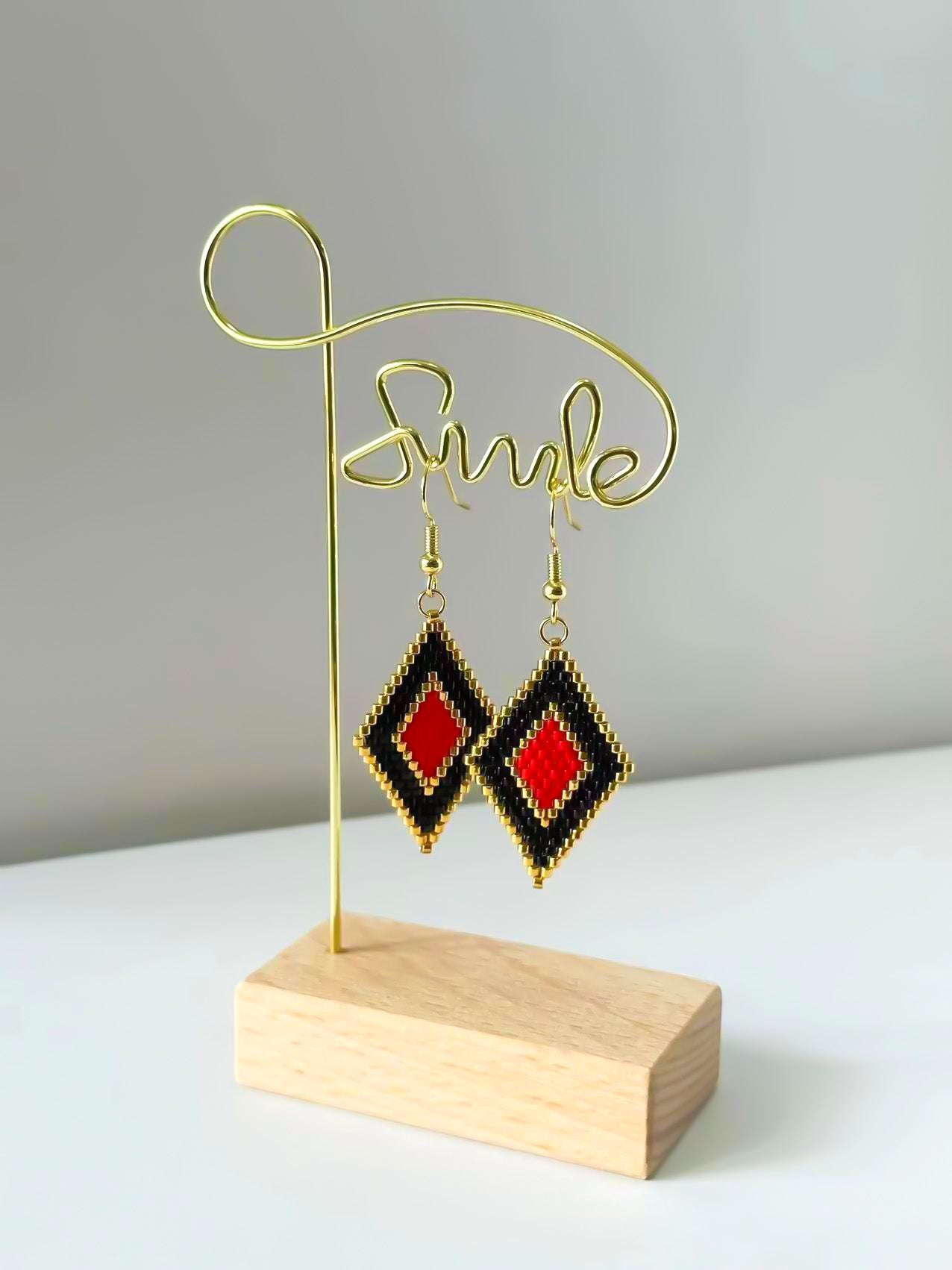 CHIRIMIRI Handmade Beaded Diamond Drop Earrings | Geometric Statement Jewelry