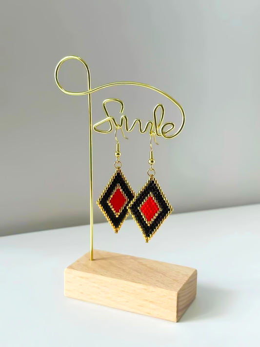 CHIRIMIRI Handmade Beaded Diamond Drop Earrings | Geometric Statement Jewelry