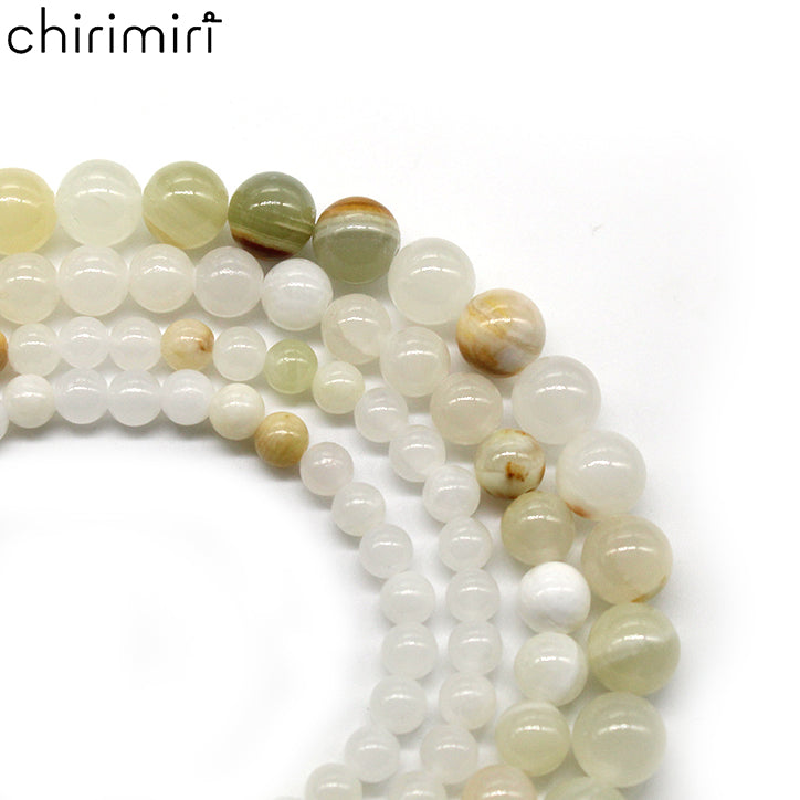 Flower green jade loose round beads DIY hand-woven materials