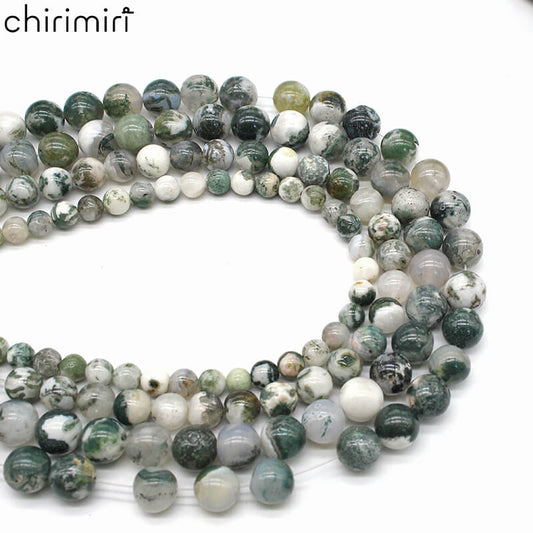 Flower moss agate loose beads DIY hand-woven round beads