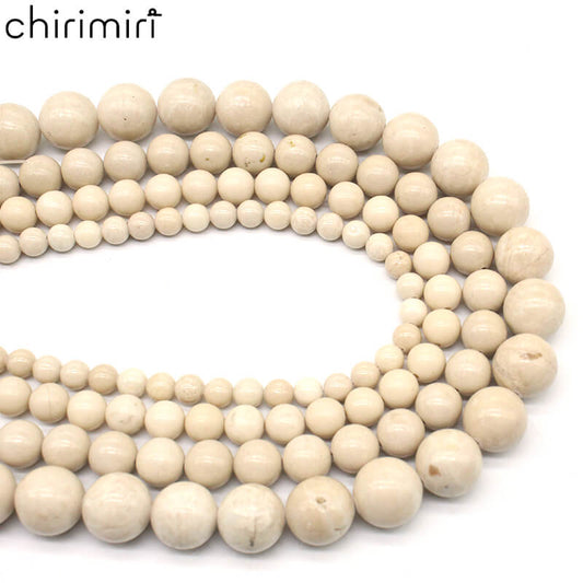 Fossil round beads semi-finished necklace