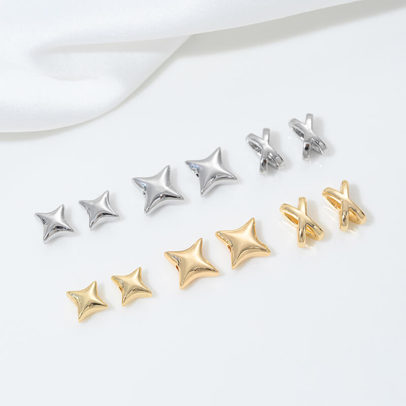Four-pointed star beads, knotted ball spacer beads 14k gold-plated