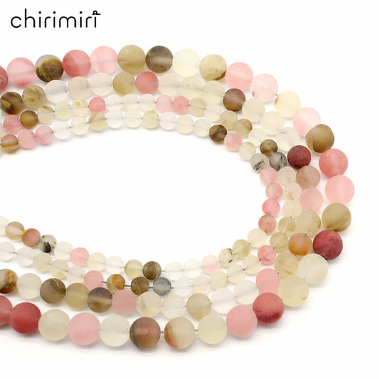 Frosted watermelon rind chalcedony loose crystal beads for DIY hand-woven materials