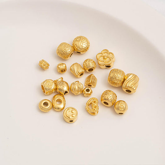 Gold Pumpkin Beads Lantern Beads Fu Zi Hui Pattern Transfer Beads Small Fish Peach Blossom Through Hole Beads