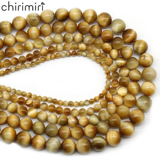 Gold tiger eye stone loose beads diy hand-woven materials