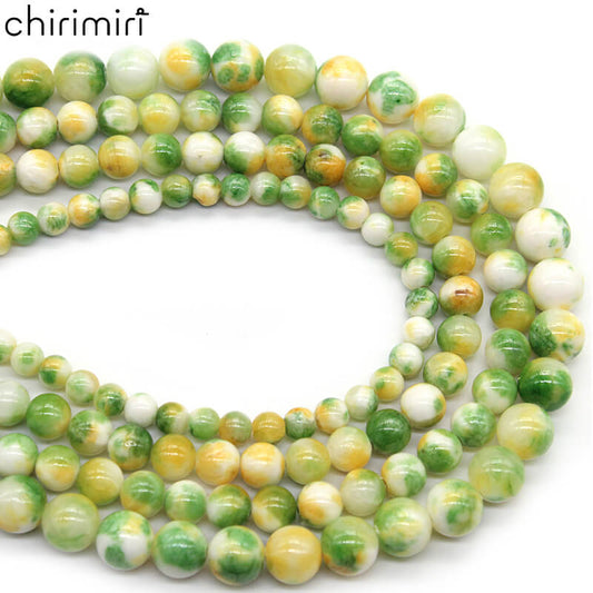 Green, yellow and white Persian jade loose beads DIY hand-woven material