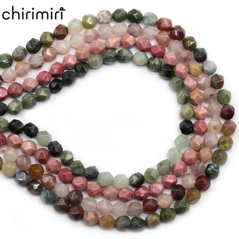 Large cut green straw stone red stone Indian agate violet stone loose beads