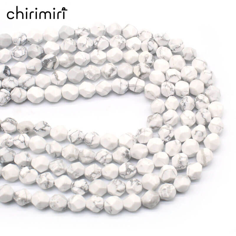 Large cut natural white turquoise loose beads hand-woven bracelet