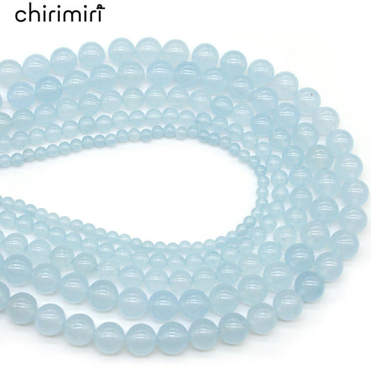 Light gray blue chalcedony loose bead necklace semi-finished product